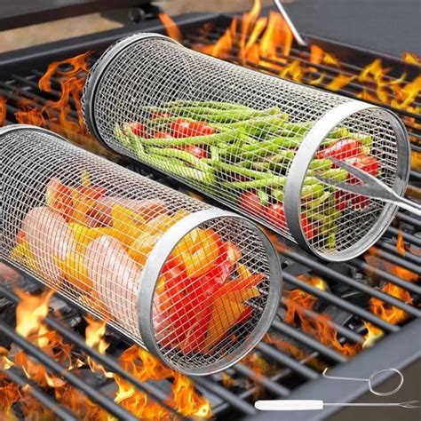 Paniers De Barbecue En Acier Inoxydable Cm Panier De Gril Roulant