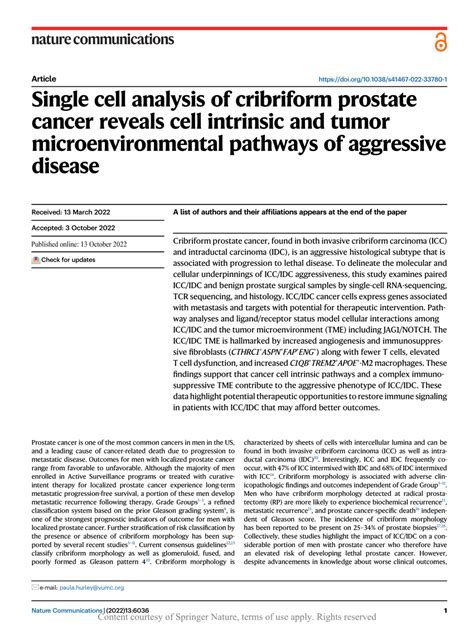 PDF Single Cell Analysis Of Cribriform Prostate Cancer Reveals Cell