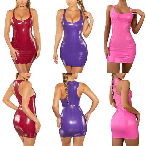 Vestido Corto Ajustado De Piel Sint Tica Para Mujer Minivestido Sexy