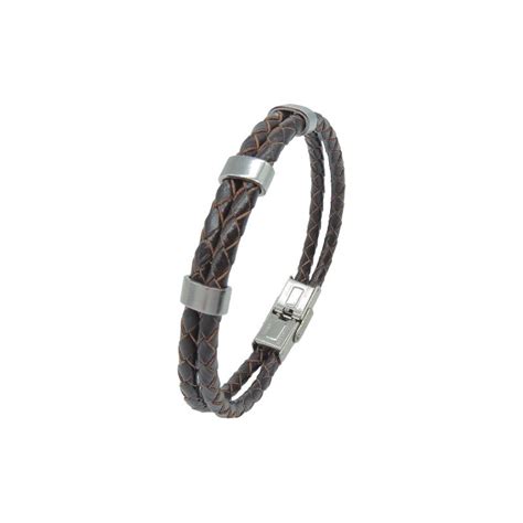 Pulsera Doble Hombre Acero Inoxidable Grabable Y Piel Trenzada Marr N