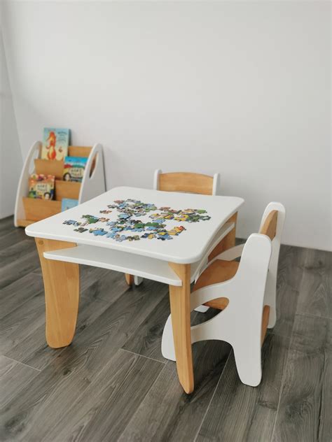 Kids Table And Chairs Set Wooden Montessori Table And Chairs Etsy