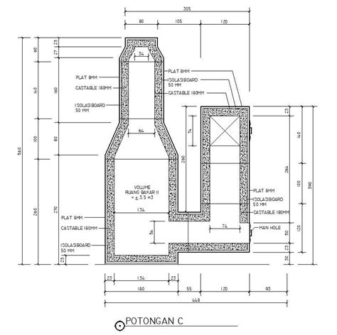 Cross Section C Of The Incinerator Structure In Detail AutoCAD 2D