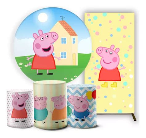 Kit Painel Redondo Capa Cilindro Lateral Luxo Peppa Pig