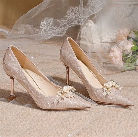 Crystal Slippers Wedding Shoes For Women 2023 New Champagne Gold Xiuhe