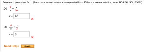 Solved Solve each proportion for x. (Enter your answers as | Chegg.com 