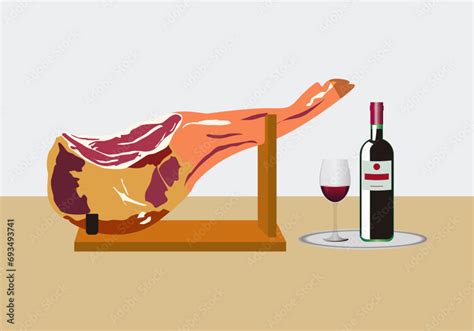 Pata De Jam N Ib Rico O Serrano Sobre Un Jamonero Y Una Botella De Vino