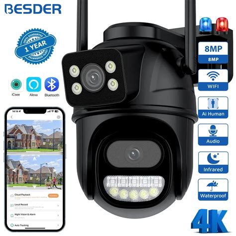 BESDER PTZ 8MP Wifi Camera Dual Screen Auto Tracking Color Night Vision