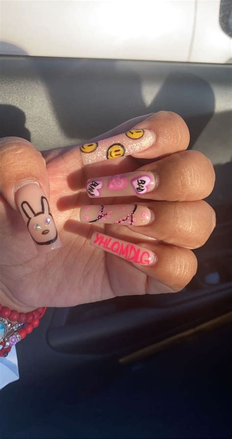 Bad Bunny Nails Nail Inspo Bad Bunny Concert Nails Bunny Nails