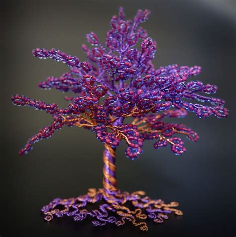 Purple And Copper Bead And Wire Tree Of Life Sculpture By Twystedroots