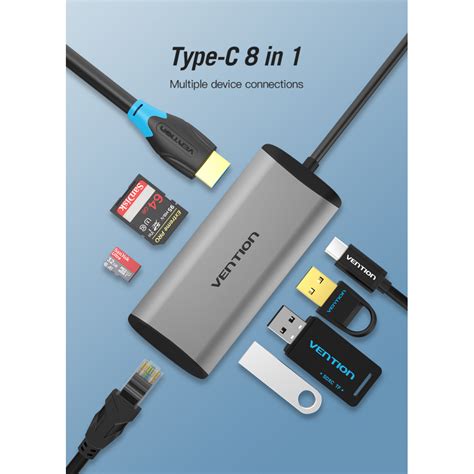 Buy Vention USB Type C To Multi Function 8 IN 1 Hub Docking Station