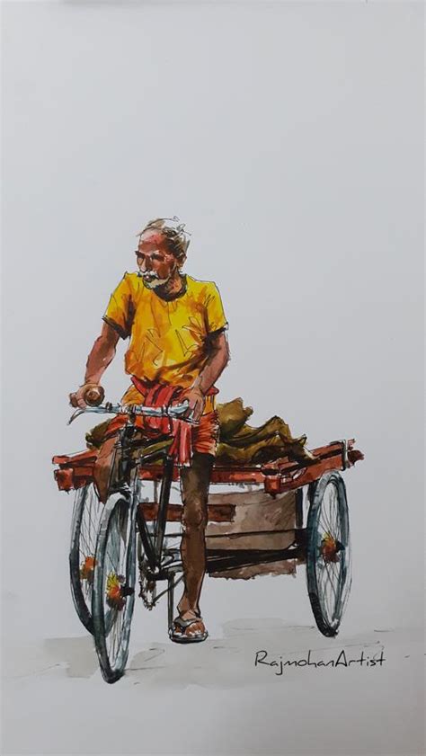 Rickshaw Puller By Artist Rajmohan Image Painting Mojarto