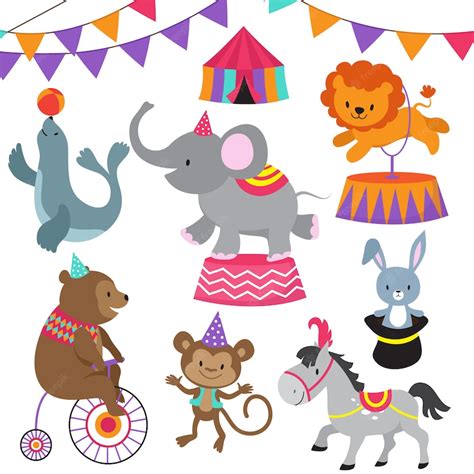 Premium Vector | Circus child show cartoon animals set