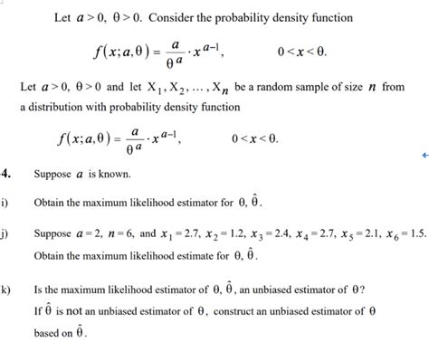 Solved Let a 0 θ 0 Consider the probability density Chegg