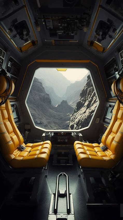 Futuristic Airplane Interior with Yellow Leather Seats