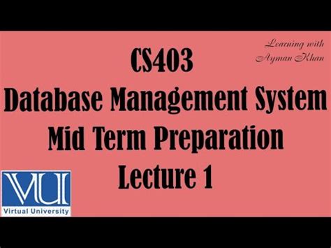 Cs Midterm Preparation Vu Short Lectures Database Management