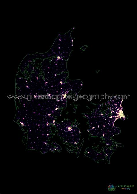 Denmark - Population density heatmap - Fine Art Print – Grasshopper ...