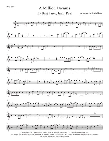 A Million Dreams Arr Kevin Busse Sheet Music Pink Alto Sax Solo