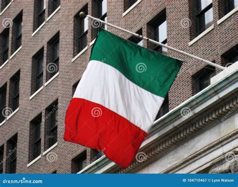 Italian Flag On Pole In Front Of Building Stock Image Image Of Stripe