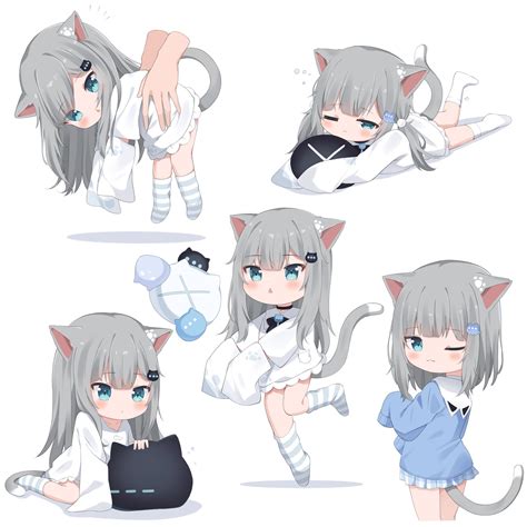 Anime Anime Girls Nacho Neko Cat Girl Cat Ears Cat Tail Virtual Youtuber Chibi Blushing One Eye