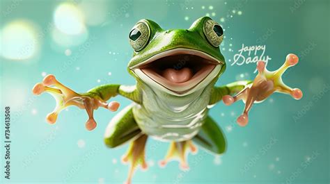 Leap Day 29 February 2024 Greeting Card With Cute Green Frog And Happy