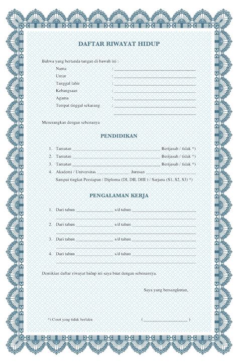 contoh daftar riwayat hidup kosong  tulis tangan file   jpg