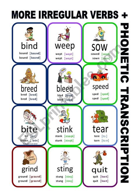 Set11 Irregular Verbs Cards Phonetic Transcription ESL Worksheet