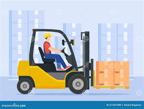 Yellow Forklift Truck Stock Vector Illustration Of Driver