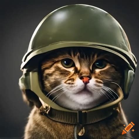 Sad Cute Cat Wearing A Military Helmet On Craiyon