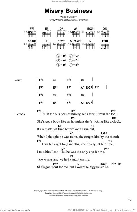 Paramore Misery Business Sheet Music For Guitar Chords