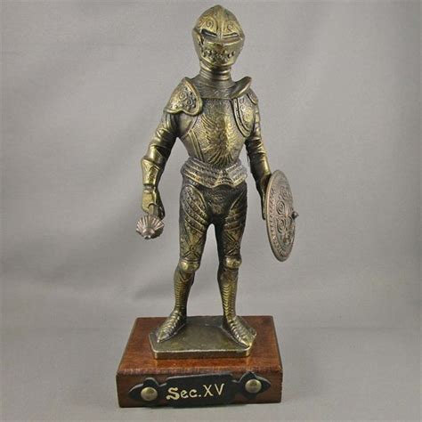 Vintage Brass Knight On Wood Base Sec Xv