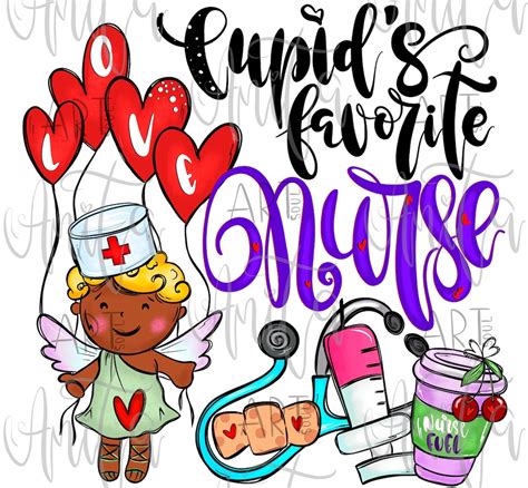 Cupids Favorite Nurse Sublimation Png Design Stethoscope Heart Valentines Rn Hand Drawn