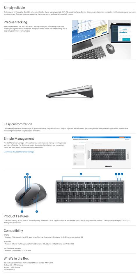 Genuine Dell KM7120W Multi-device Wireless Keyboard + Mouse (Combo)