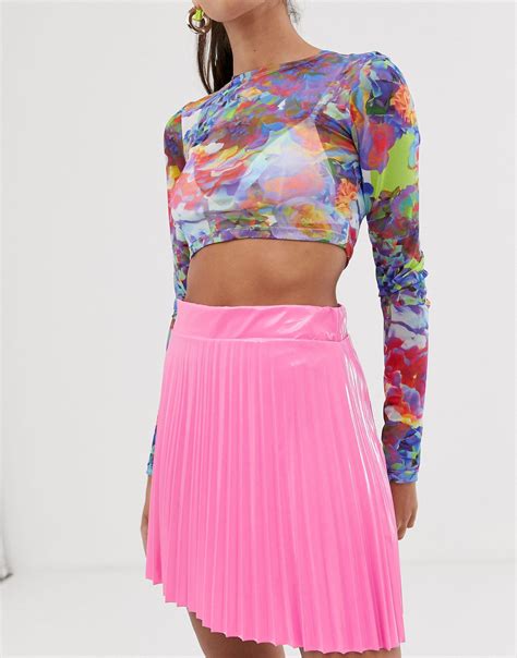 Asos Vinyl Pleated Mini Skirt In Pink Lyst