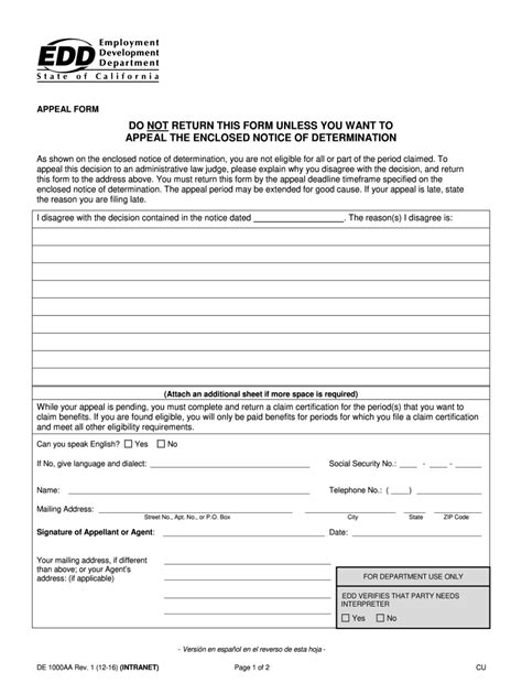 2016 2025 Form Ca Edd De 1000aa Fill Online Printable Fillable Blank