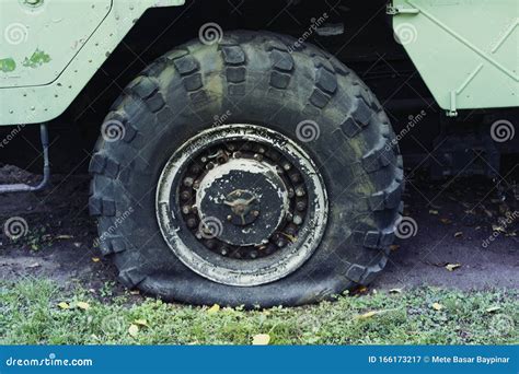 Flat Tire Of A Heavy Military Vehicle Stock Image Image Of