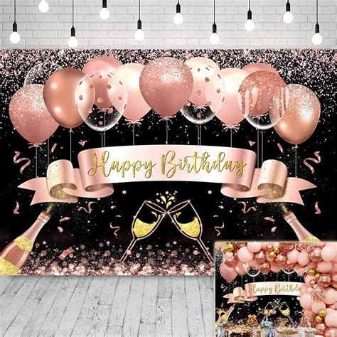 Eainb 9x6ft Rose Gold Birthday Backdrop Champagne Cheers Photography Background For Sweet Girls