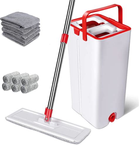 Masthome Flat Mop And Buckets Sets Microfiber Floor Mops With 6 Reusable Mop Pads And Stainless