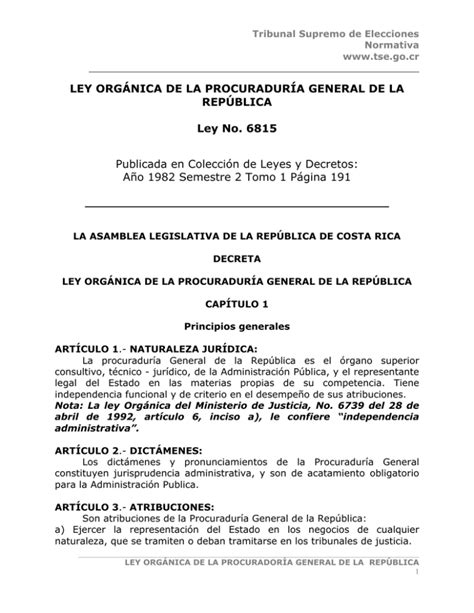 LEY ORGÁNICA DE LA PROCURADURÍA GENERAL DE LA