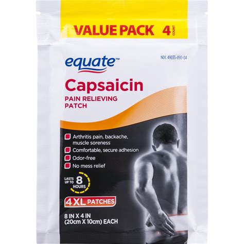 Equate Capsaicin Pain Relieving Patch Value Pack Xl 4 Count