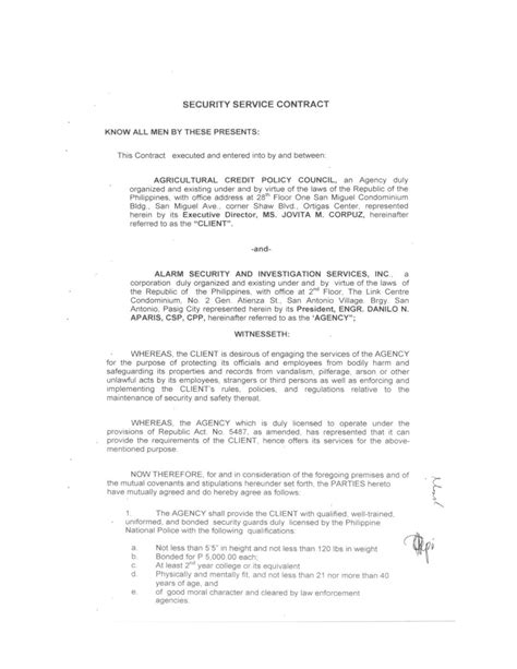 Security Service Agreement Template