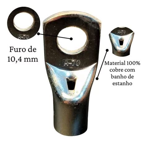 4 Unidades Ponteira Cobre Compressão 70mm M10 Tubular à venda em Ferraz