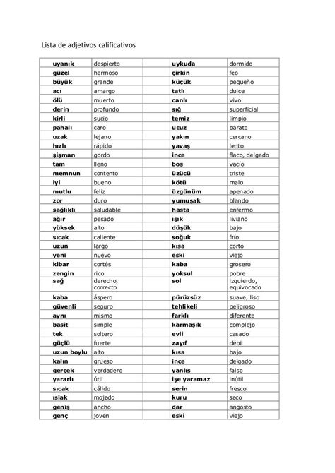 Lista De Adjetivos Calificativos