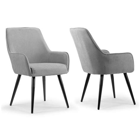 Set Of 2 Amir Grey Dining Chair With Black Metal Legs And Square Arms