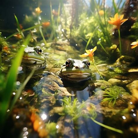 Premium AI Image | Aquatic Frog Habitat With Frogs Tadpoles and ...