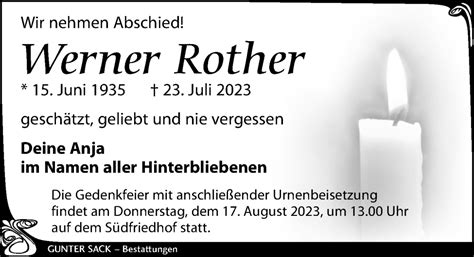 Traueranzeigen Von Werner Rother Trauer Anzeigen De