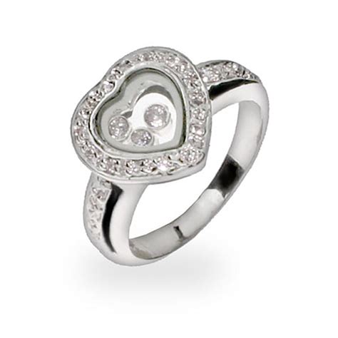 Designer Inspired Floating Czs Sterling Silver Heart Ring Eves