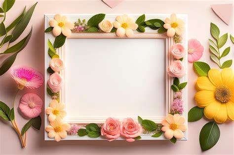 Premium Photo | A pink frame with flowers on it