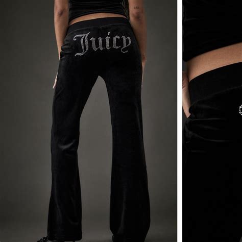 Black Juicy Couture Low Rise Velour Flare Track Pant Depop