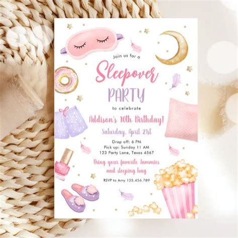 A Pink And Gold Sleepover Birthday Party Card