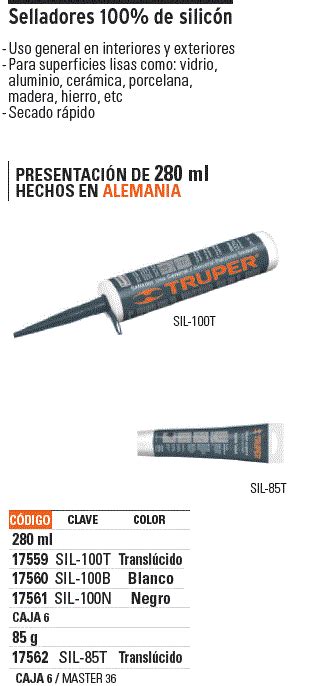 17560 SIL 100B TRUPER Truper Sellador blanco 100 de silicón 280 ml